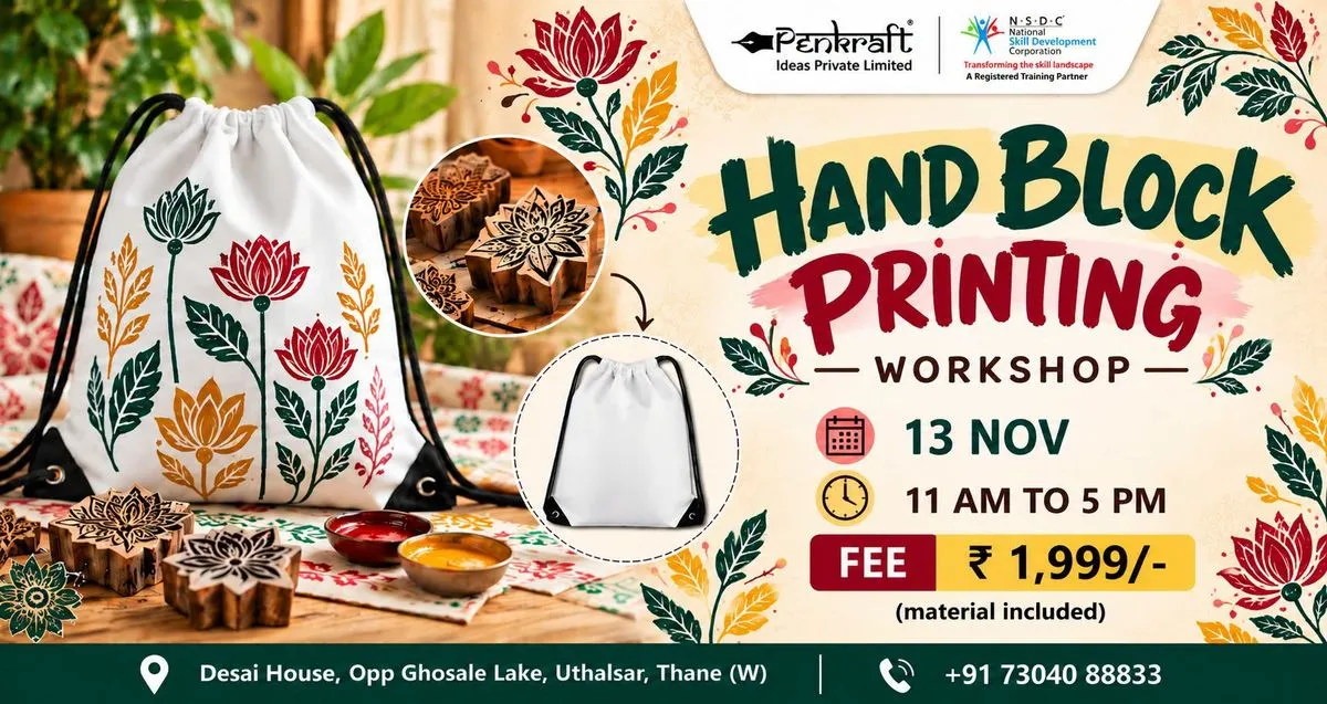 Hand Block Printing on Backpack Workshop